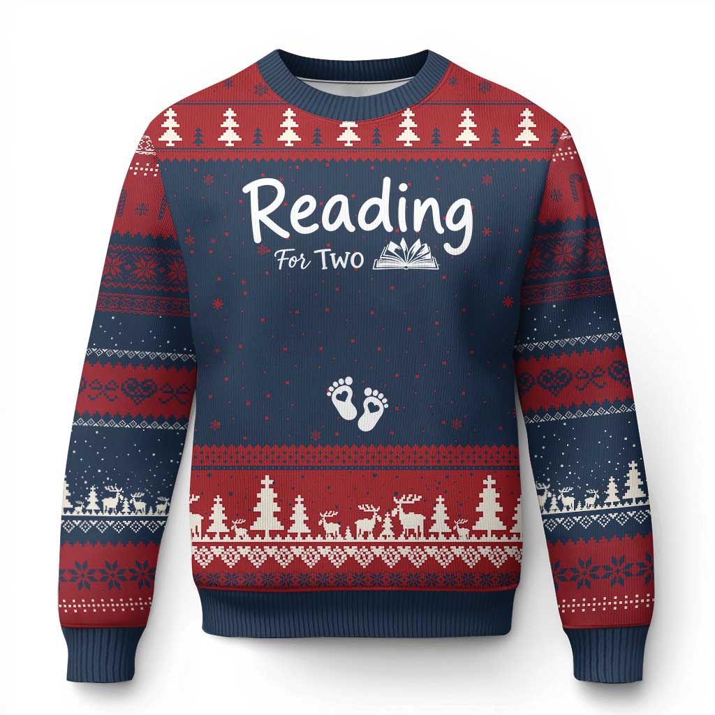 Pregnancy Announcement For Book Lovers Ugly Christmas Sweater Reading For Two