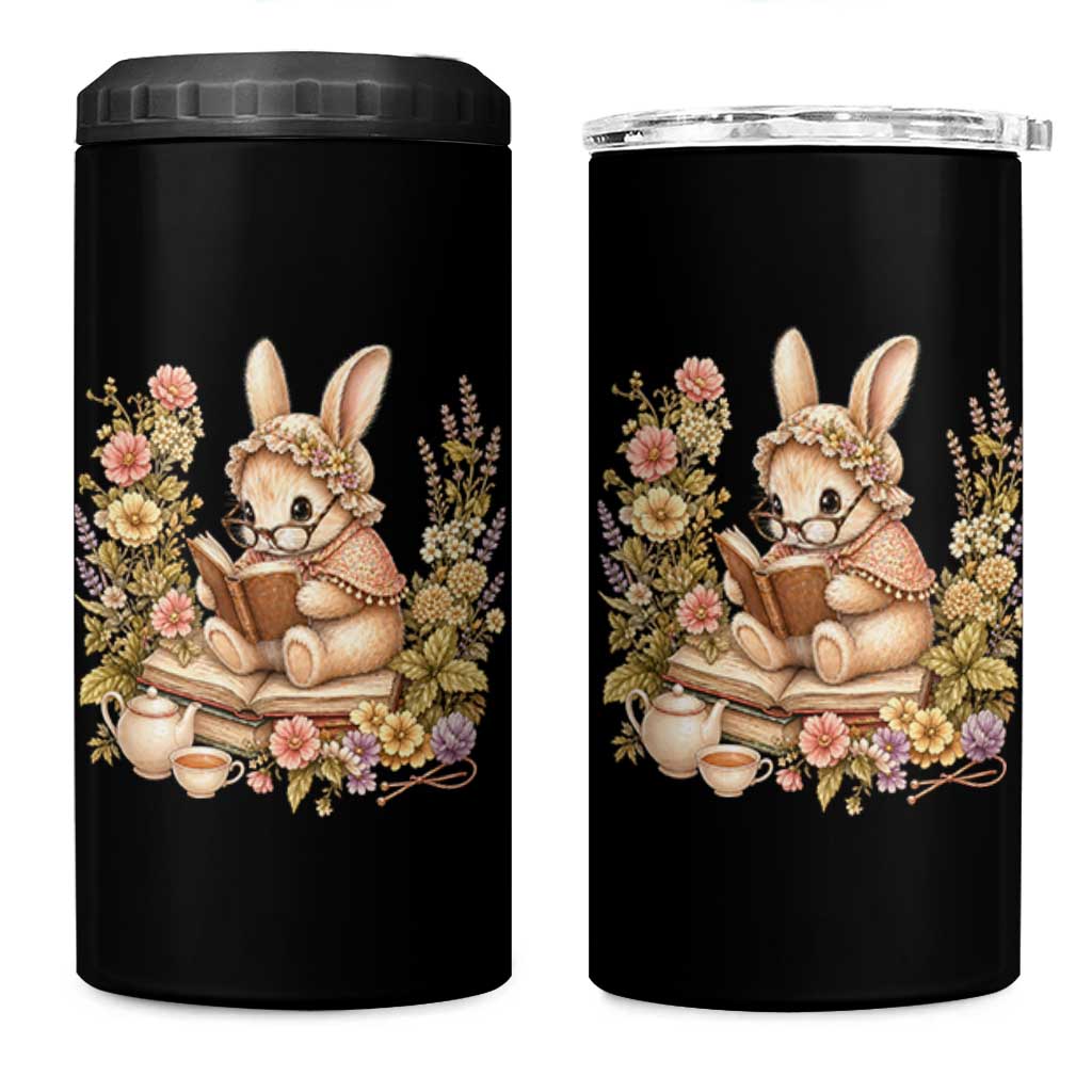 Cottagecore Rabbit Reading Book 4 in 1 Can Cooler Tumbler Aesthetic Grandmacore Gift