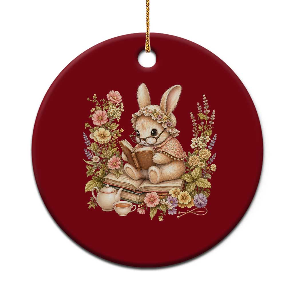 Cottagecore Rabbit Reading Book Ceramic Ornament Aesthetic Grandmacore Gift