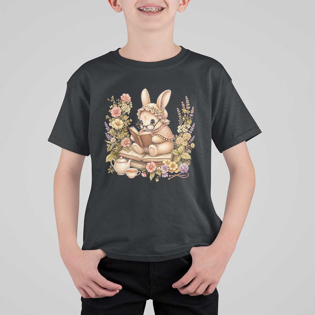 Cottagecore Rabbit Reading Book T Shirt For Kid Aesthetic Grandmacore Gift