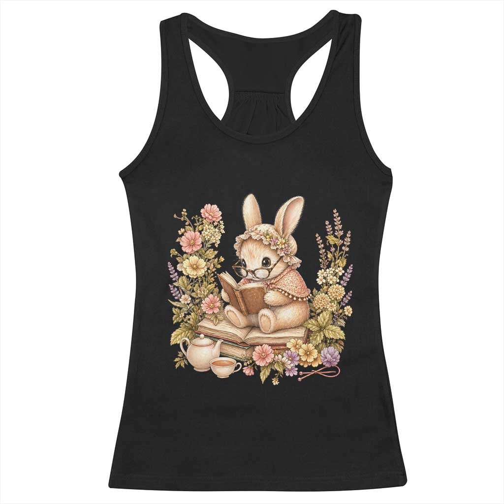 Cottagecore Rabbit Reading Book Racerback Tank Top Aesthetic Grandmacore Gift
