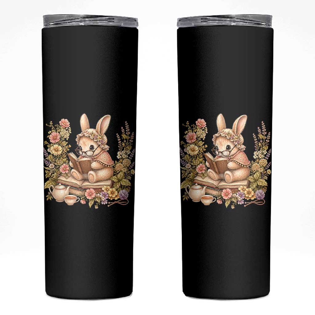 Cottagecore Rabbit Reading Book Skinny Tumbler Aesthetic Grandmacore Gift