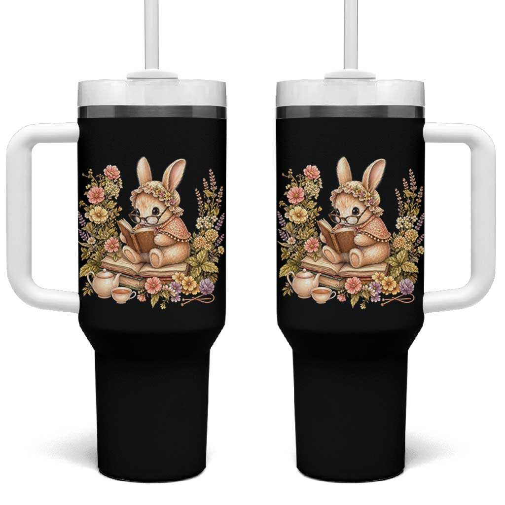 Cottagecore Rabbit Reading Book Tumbler With Handle Aesthetic Grandmacore Gift