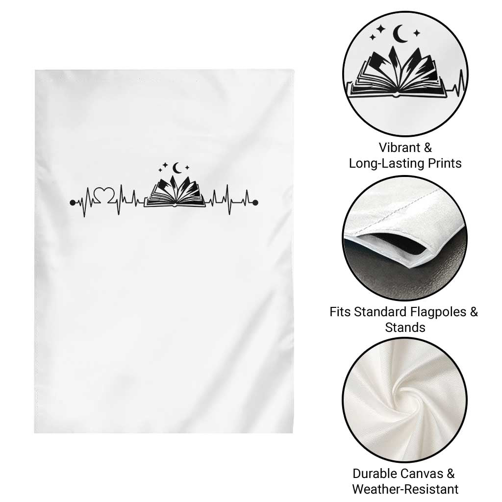 Bookaholic Heartbeat Graphic Garden Flag Vintage Reader Lifeline Gift