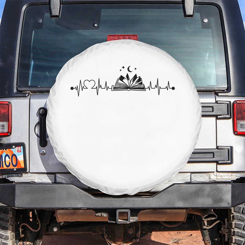 Bookaholic Heartbeat Graphic Spare Tire Cover Vintage Reader Lifeline Gift