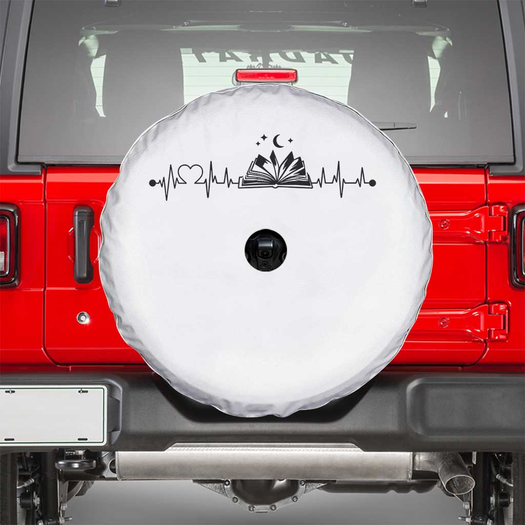 Bookaholic Heartbeat Graphic Spare Tire Cover Vintage Reader Lifeline Gift