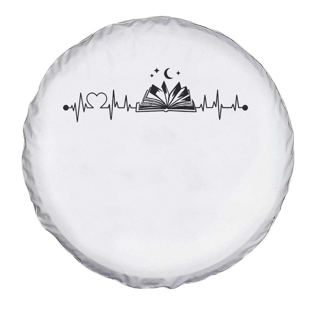 Bookaholic Heartbeat Graphic Spare Tire Cover Vintage Reader Lifeline Gift