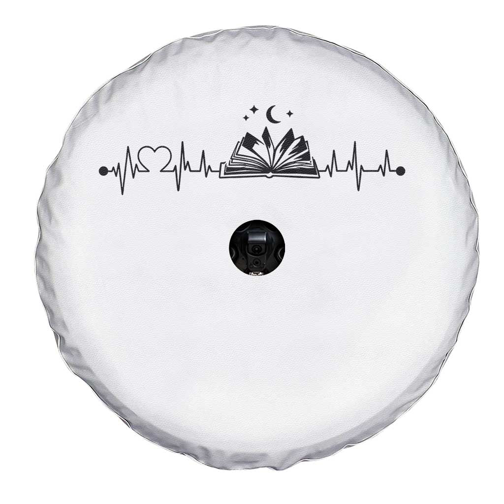 Bookaholic Heartbeat Graphic Spare Tire Cover Vintage Reader Lifeline Gift