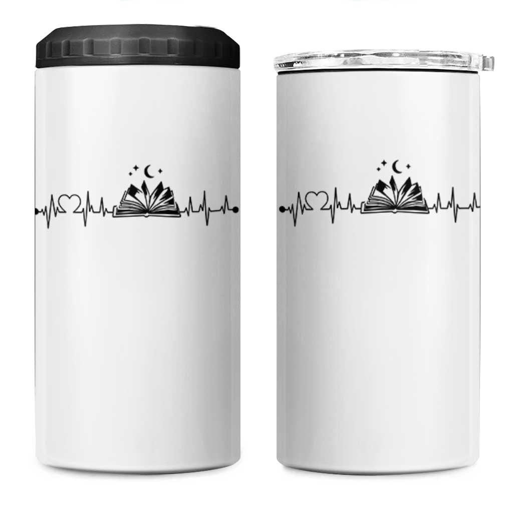 Bookaholic Heartbeat Graphic 4 in 1 Can Cooler Tumbler Vintage Reader Lifeline Gift