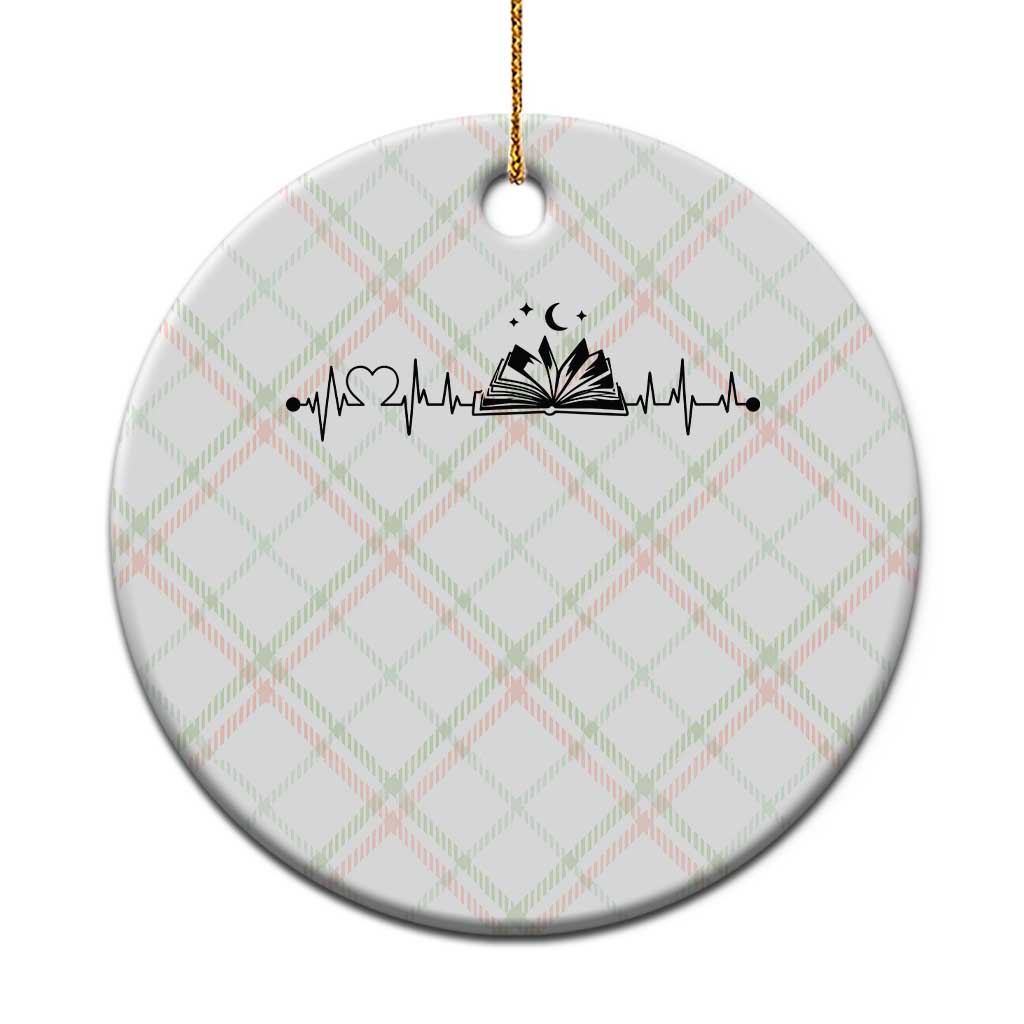 Bookaholic Heartbeat Graphic Ceramic Ornament Vintage Reader Lifeline Gift