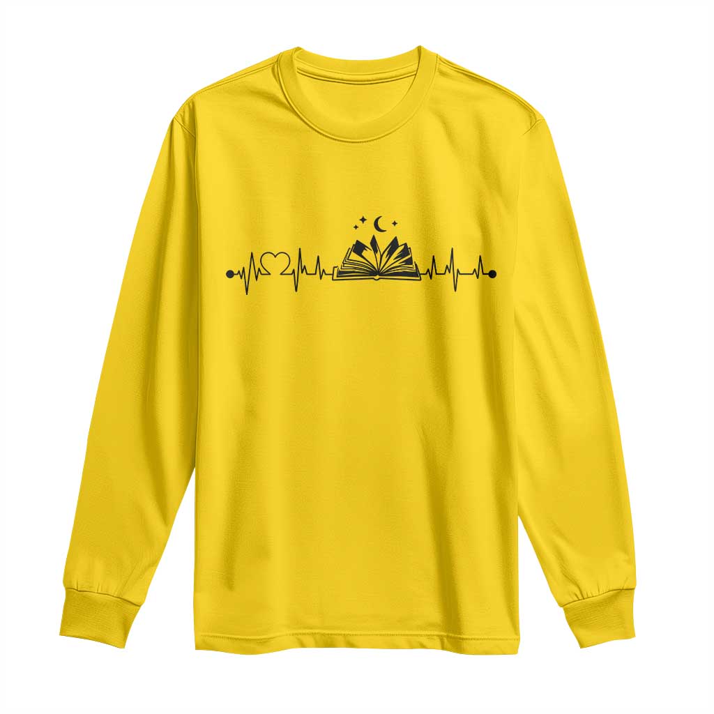 Bookaholic Heartbeat Graphic Long Sleeve Shirt Vintage Reader Lifeline Gift