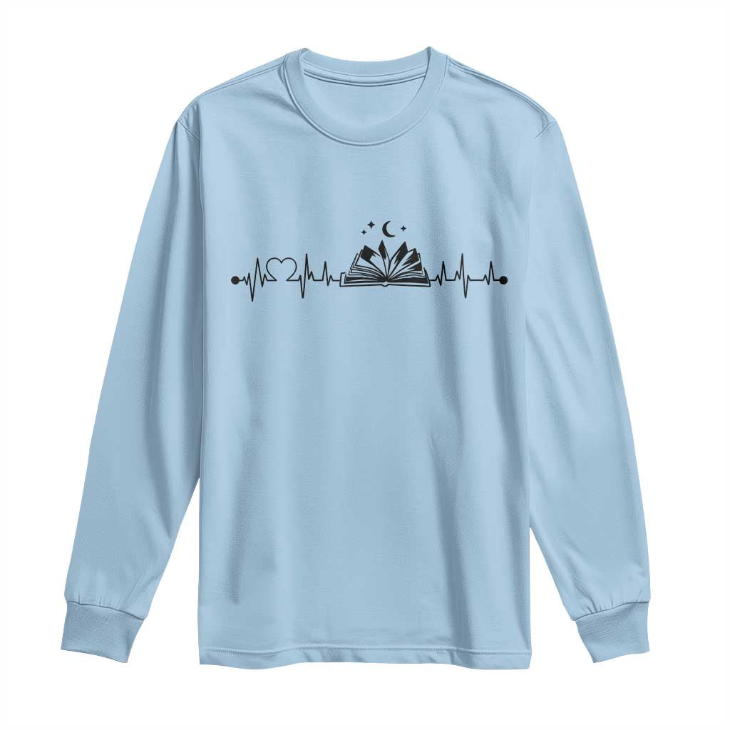 Bookaholic Heartbeat Graphic Long Sleeve Shirt Vintage Reader Lifeline Gift