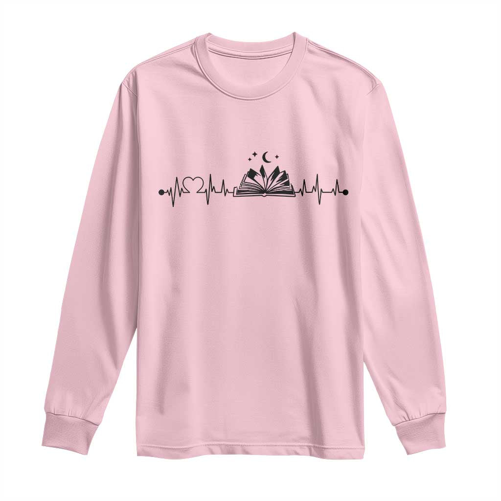 Bookaholic Heartbeat Graphic Long Sleeve Shirt Vintage Reader Lifeline Gift