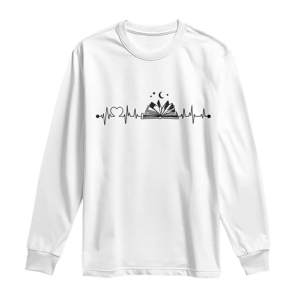 Bookaholic Heartbeat Graphic Long Sleeve Shirt Vintage Reader Lifeline Gift