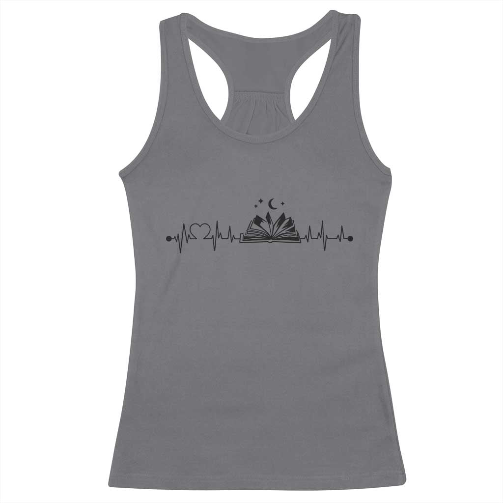 Bookaholic Heartbeat Graphic Racerback Tank Top Vintage Reader Lifeline Gift