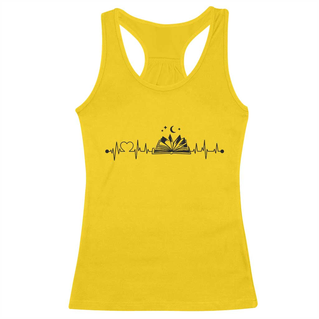 Bookaholic Heartbeat Graphic Racerback Tank Top Vintage Reader Lifeline Gift