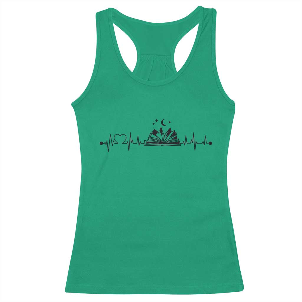 Bookaholic Heartbeat Graphic Racerback Tank Top Vintage Reader Lifeline Gift