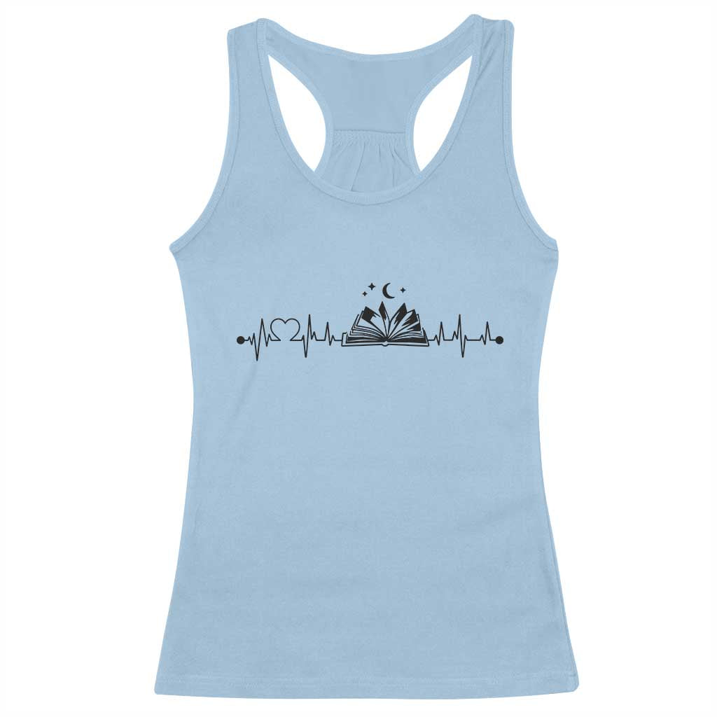 Bookaholic Heartbeat Graphic Racerback Tank Top Vintage Reader Lifeline Gift