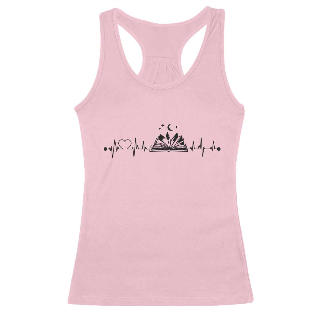 Bookaholic Heartbeat Graphic Racerback Tank Top Vintage Reader Lifeline Gift