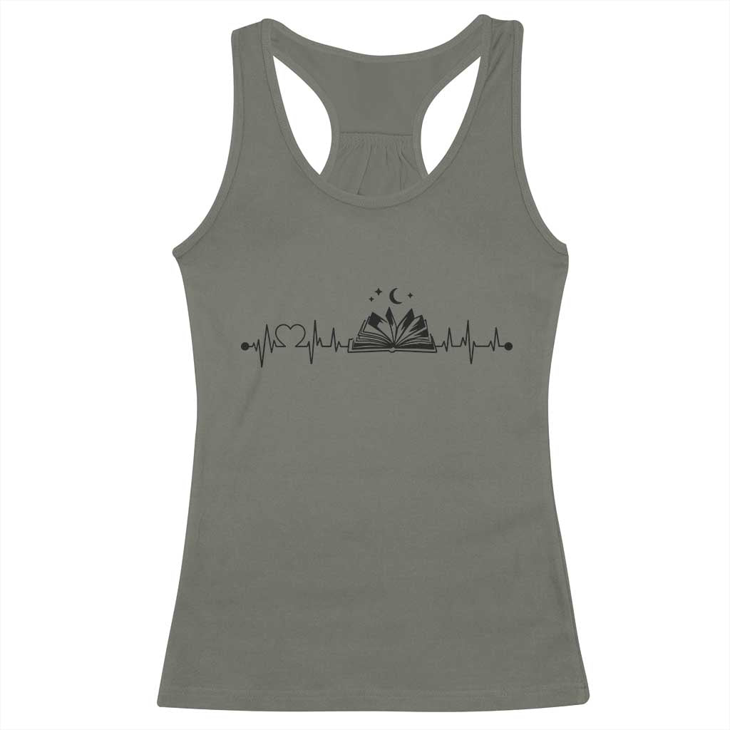 Bookaholic Heartbeat Graphic Racerback Tank Top Vintage Reader Lifeline Gift
