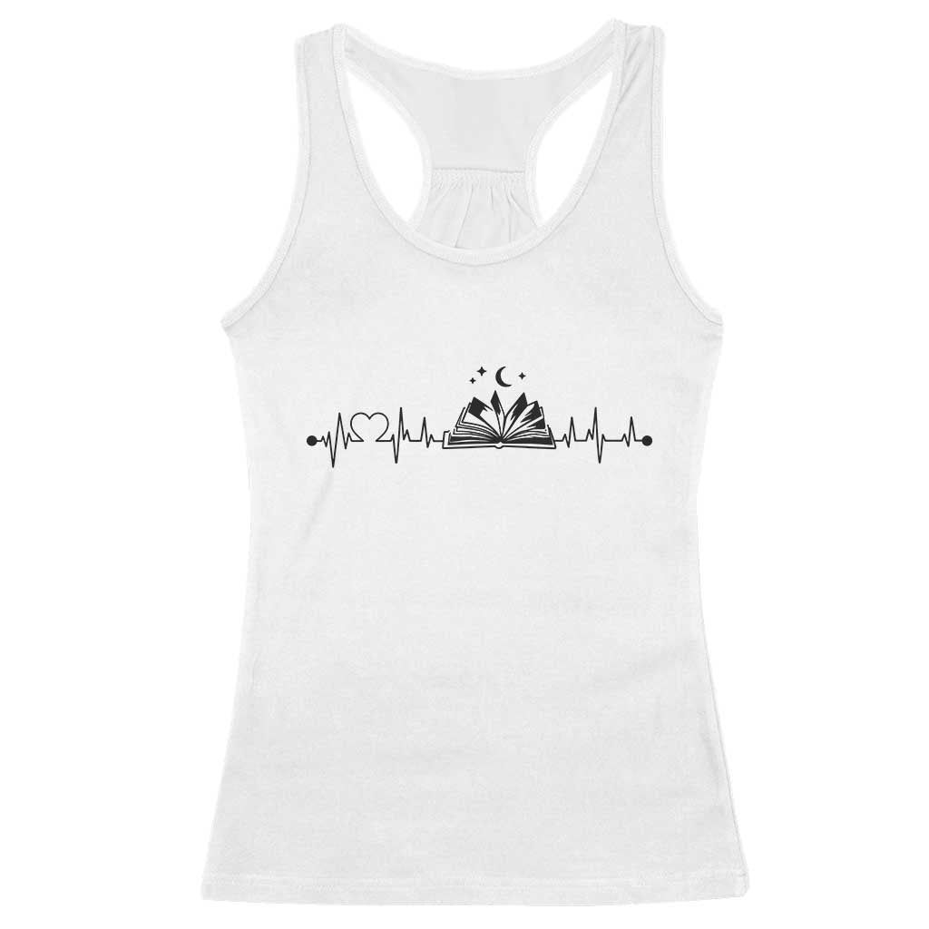 Bookaholic Heartbeat Graphic Racerback Tank Top Vintage Reader Lifeline Gift