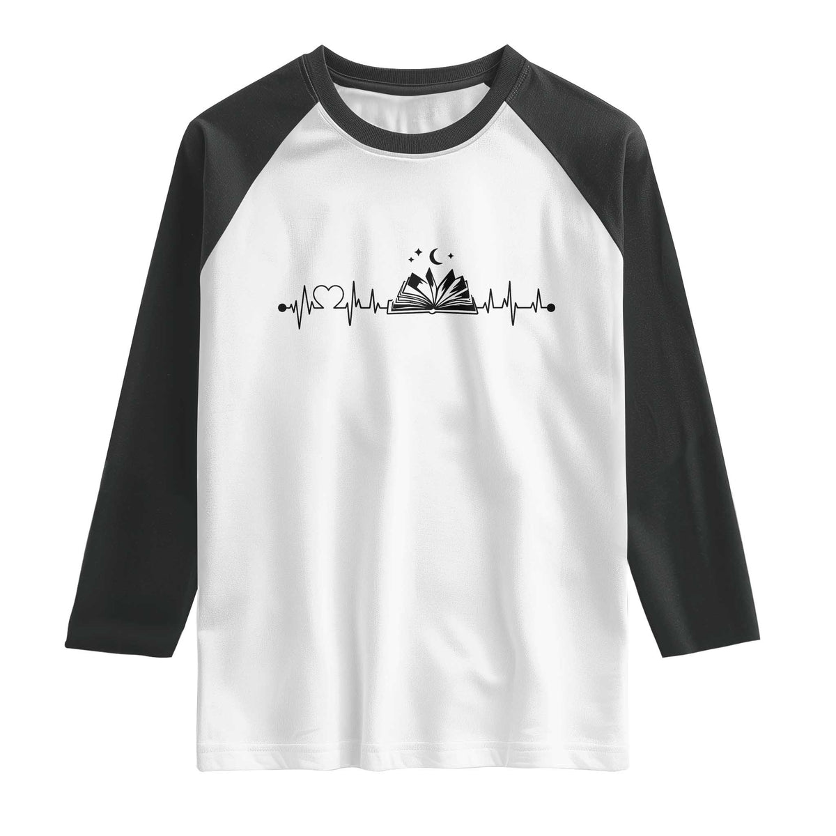Bookaholic Heartbeat Graphic Raglan Shirt Vintage Reader Lifeline Gift