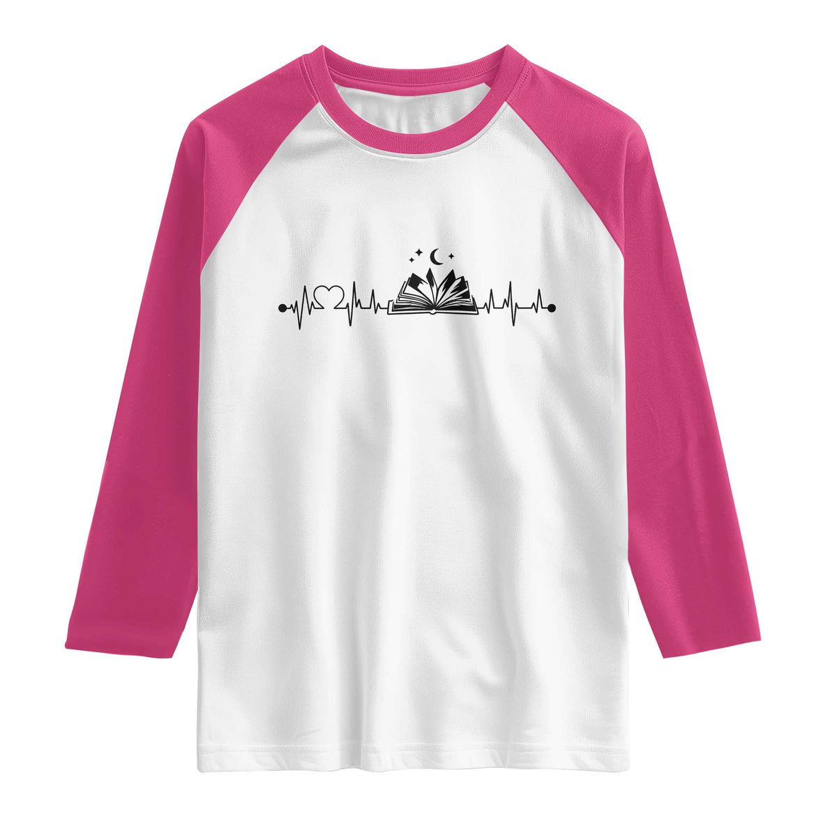 Bookaholic Heartbeat Graphic Raglan Shirt Vintage Reader Lifeline Gift