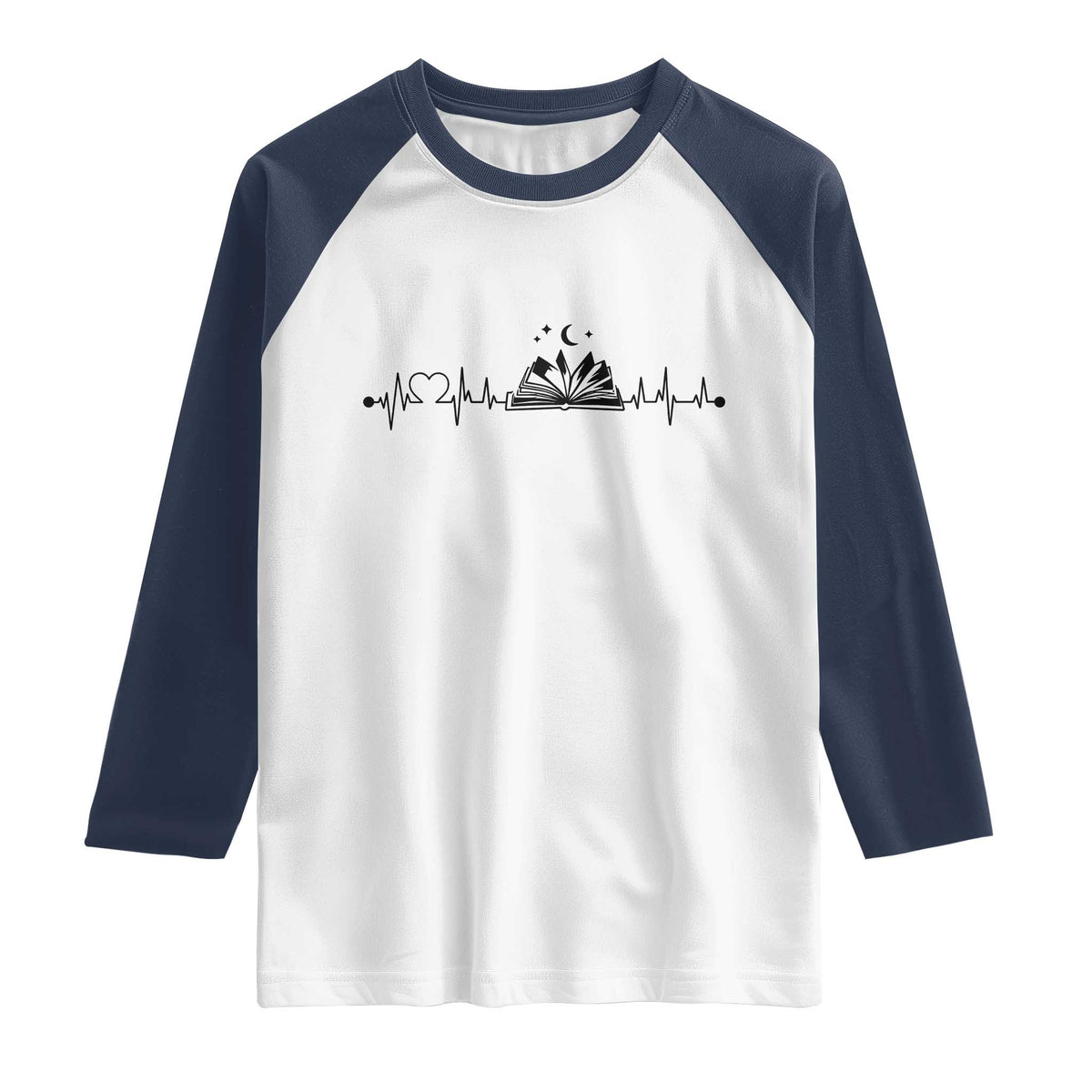 Bookaholic Heartbeat Graphic Raglan Shirt Vintage Reader Lifeline Gift