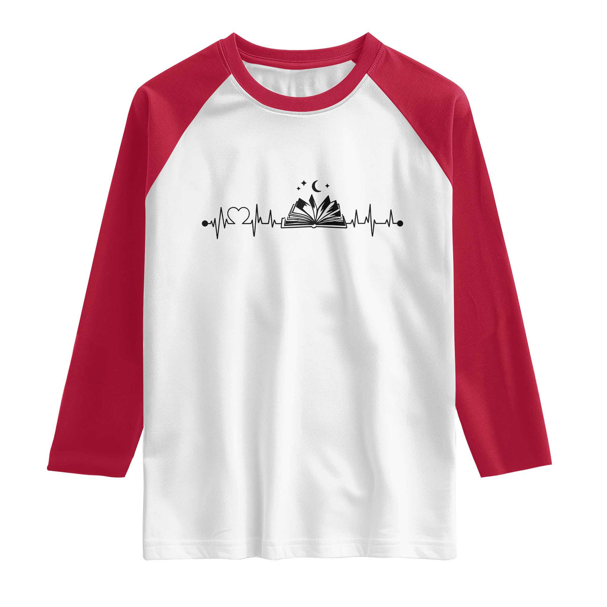 Bookaholic Heartbeat Graphic Raglan Shirt Vintage Reader Lifeline Gift