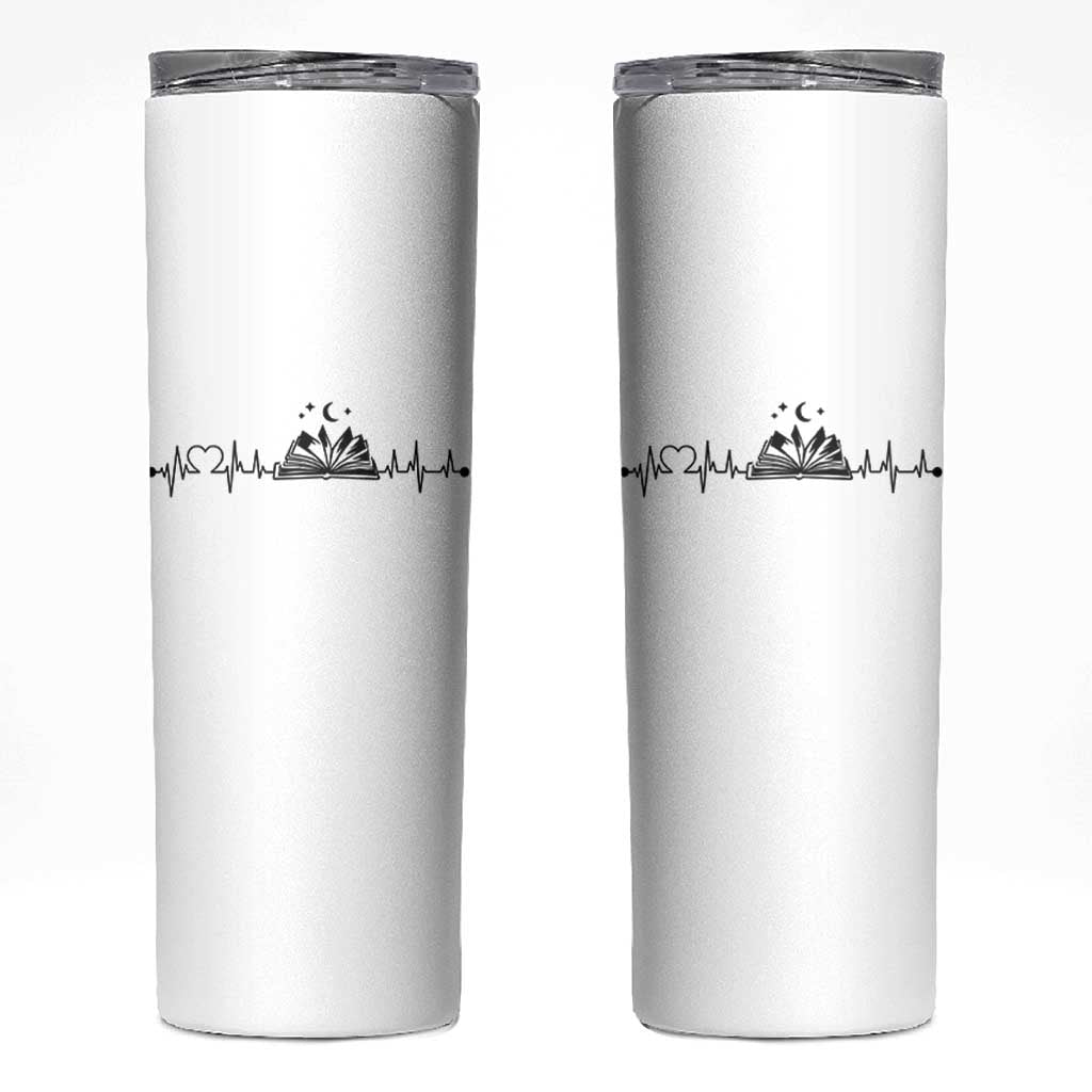 Bookaholic Heartbeat Graphic Skinny Tumbler Vintage Reader Lifeline Gift