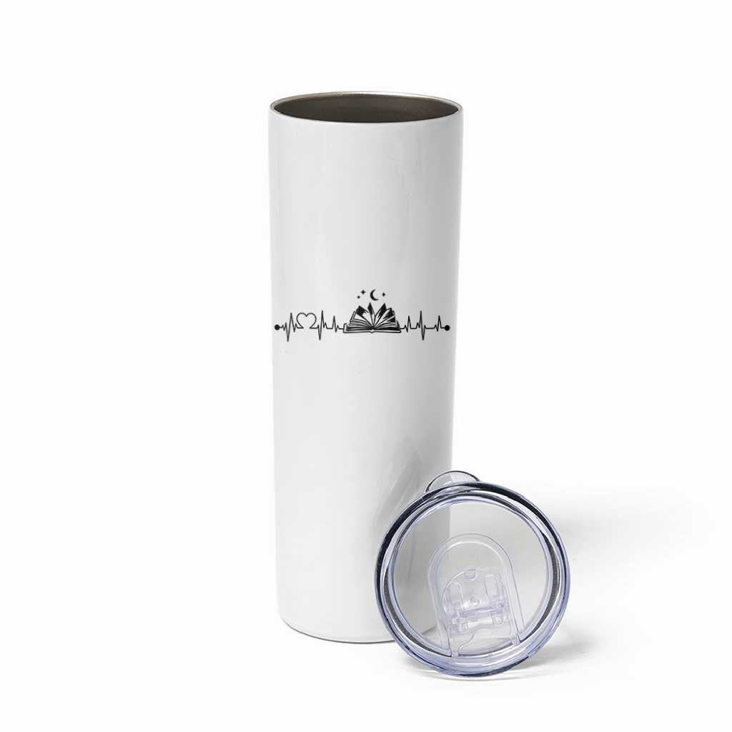 Bookaholic Heartbeat Graphic Skinny Tumbler Vintage Reader Lifeline Gift