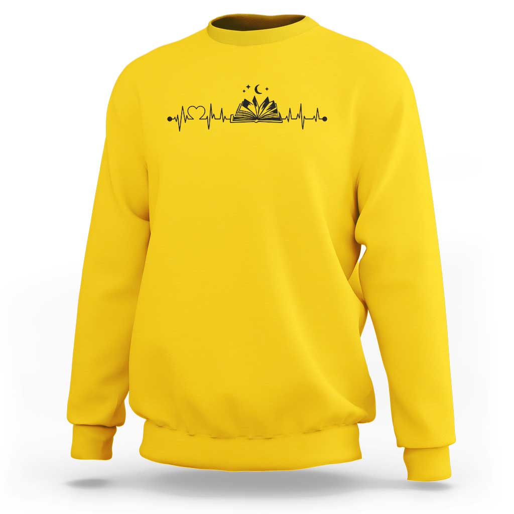 Bookaholic Heartbeat Graphic Sweatshirt Vintage Reader Lifeline Gift