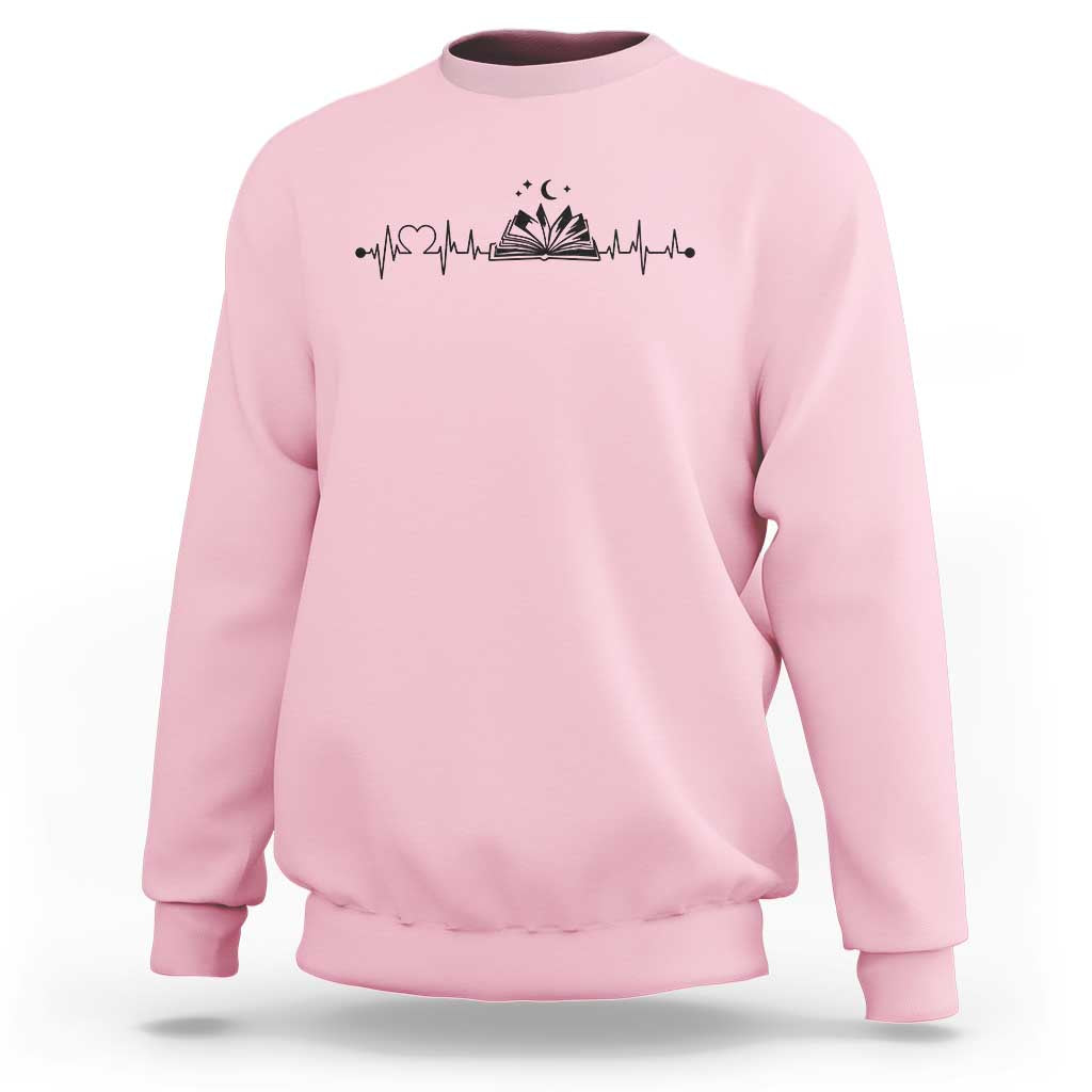 Bookaholic Heartbeat Graphic Sweatshirt Vintage Reader Lifeline Gift