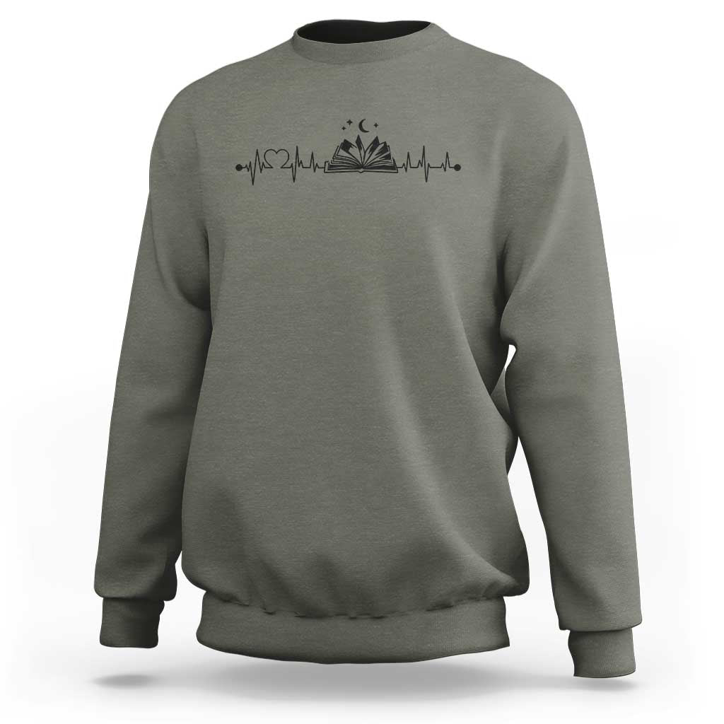 Bookaholic Heartbeat Graphic Sweatshirt Vintage Reader Lifeline Gift