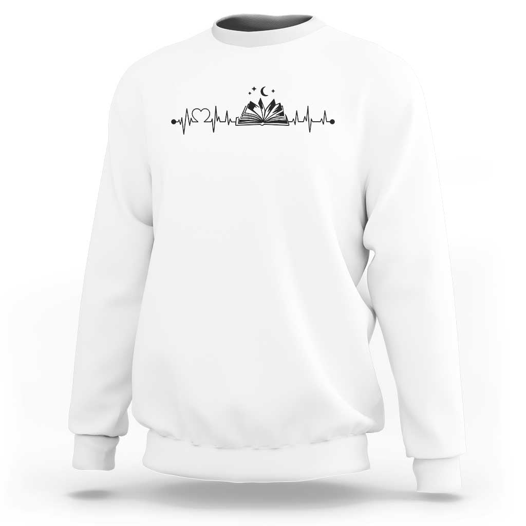 Bookaholic Heartbeat Graphic Sweatshirt Vintage Reader Lifeline Gift