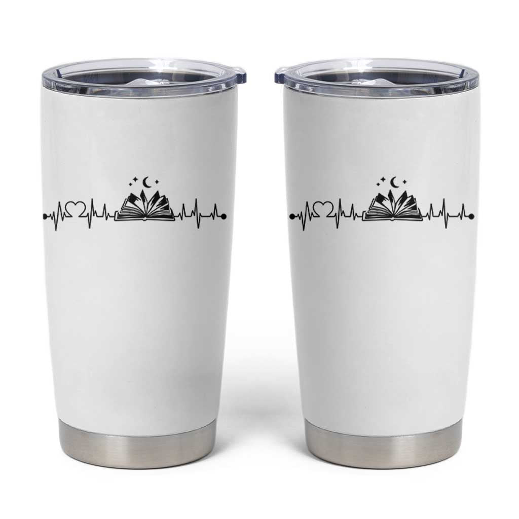 Bookaholic Heartbeat Graphic Tumbler Cup Vintage Reader Lifeline Gift