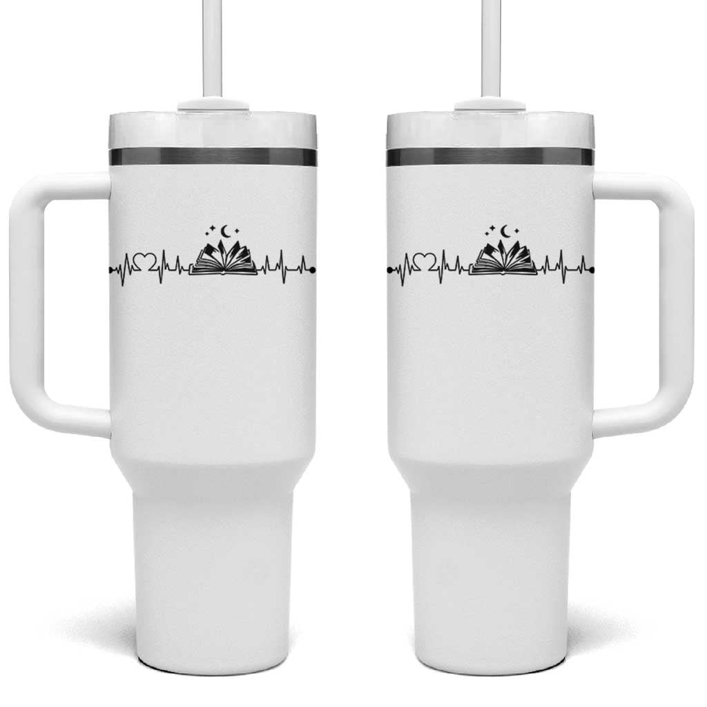 Bookaholic Heartbeat Graphic Tumbler With Handle Vintage Reader Lifeline Gift