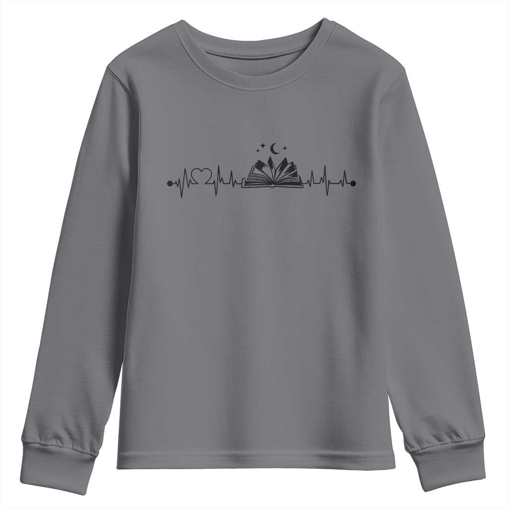 Bookaholic Heartbeat Graphic Youth Sweatshirt Vintage Reader Lifeline Gift