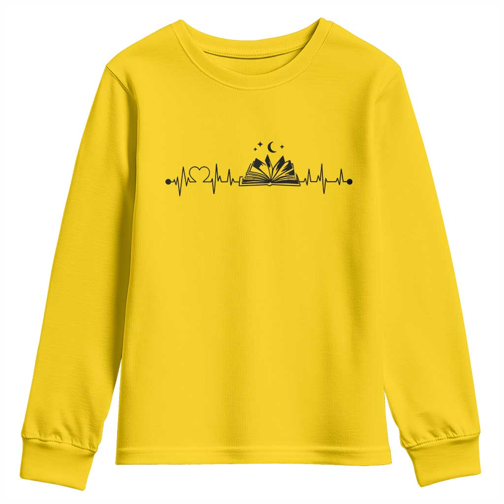 Bookaholic Heartbeat Graphic Youth Sweatshirt Vintage Reader Lifeline Gift