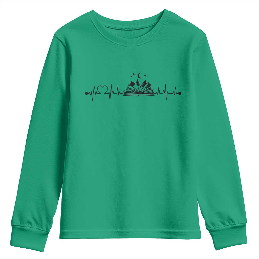 Bookaholic Heartbeat Graphic Youth Sweatshirt Vintage Reader Lifeline Gift