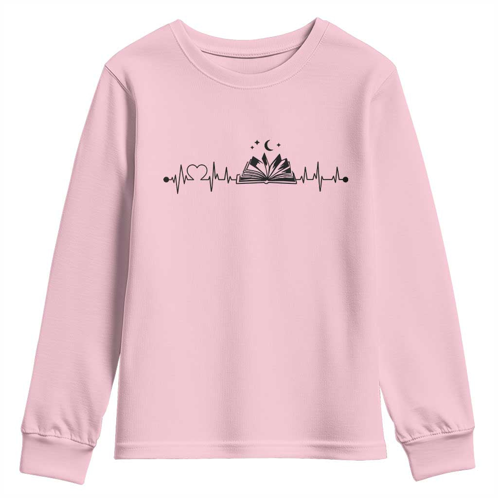 Bookaholic Heartbeat Graphic Youth Sweatshirt Vintage Reader Lifeline Gift