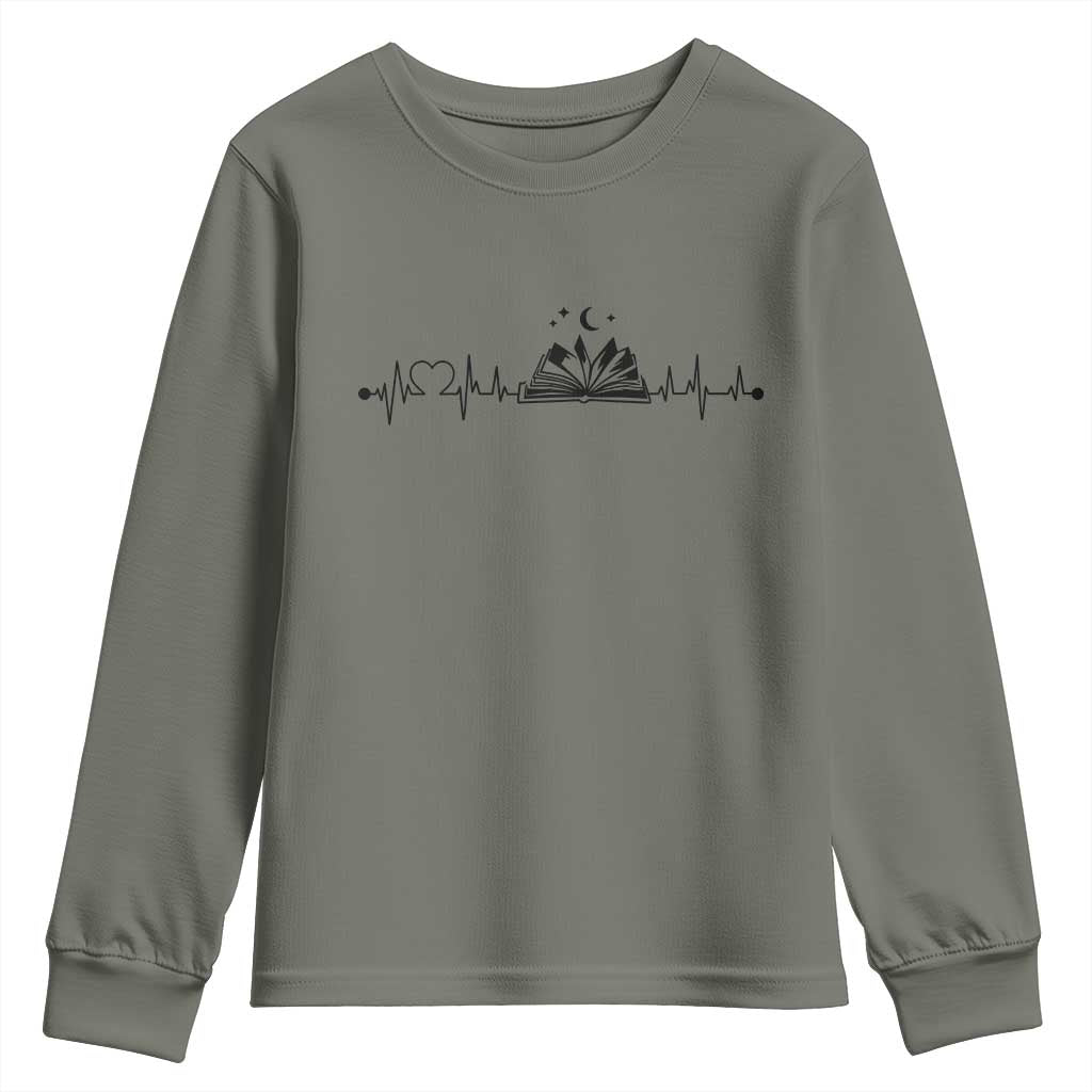 Bookaholic Heartbeat Graphic Youth Sweatshirt Vintage Reader Lifeline Gift