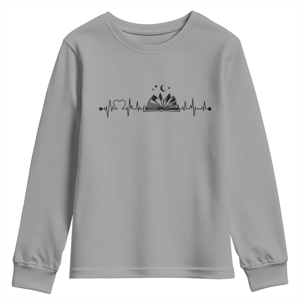 Bookaholic Heartbeat Graphic Youth Sweatshirt Vintage Reader Lifeline Gift