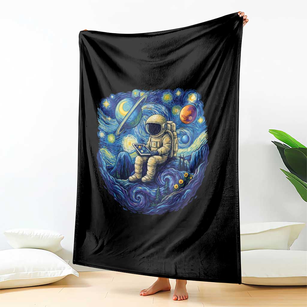 Starry Night Space Bookworm Throw Blanket Funny Astronaut Reader Gift