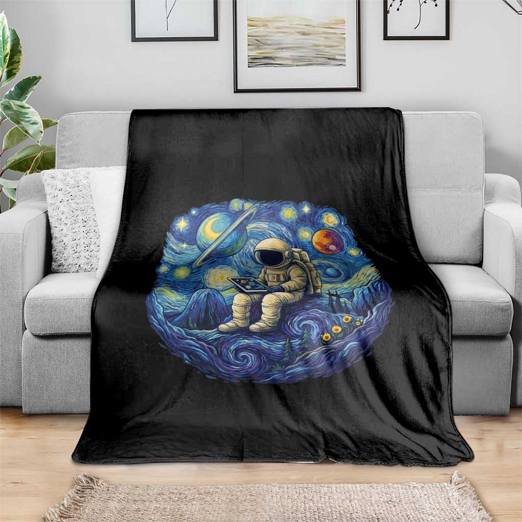 Starry Night Space Bookworm Throw Blanket Funny Astronaut Reader Gift