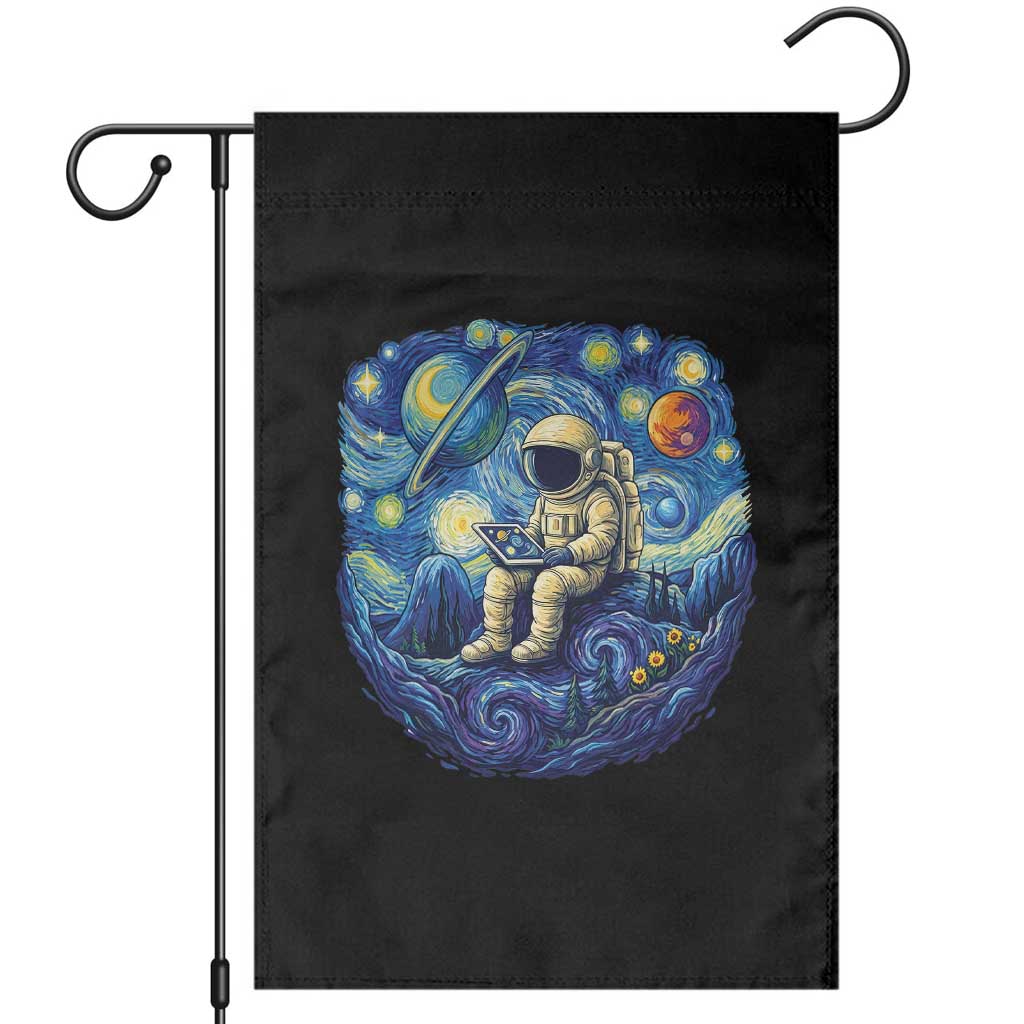 Starry Night Space Bookworm Garden Flag Funny Astronaut Reader Gift