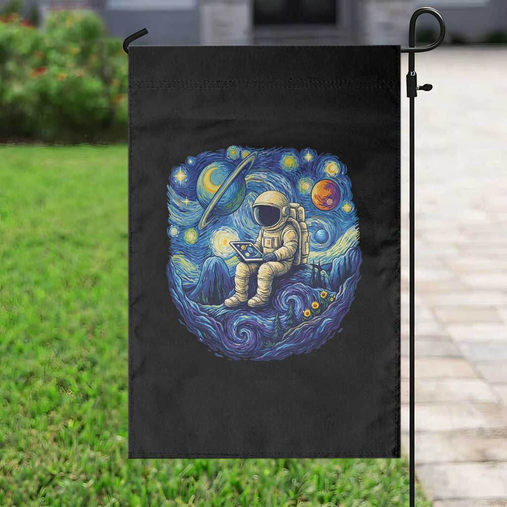 Starry Night Space Bookworm Garden Flag Funny Astronaut Reader Gift