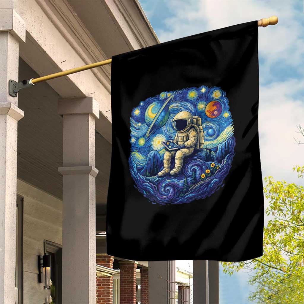 Starry Night Space Bookworm Garden Flag Funny Astronaut Reader Gift
