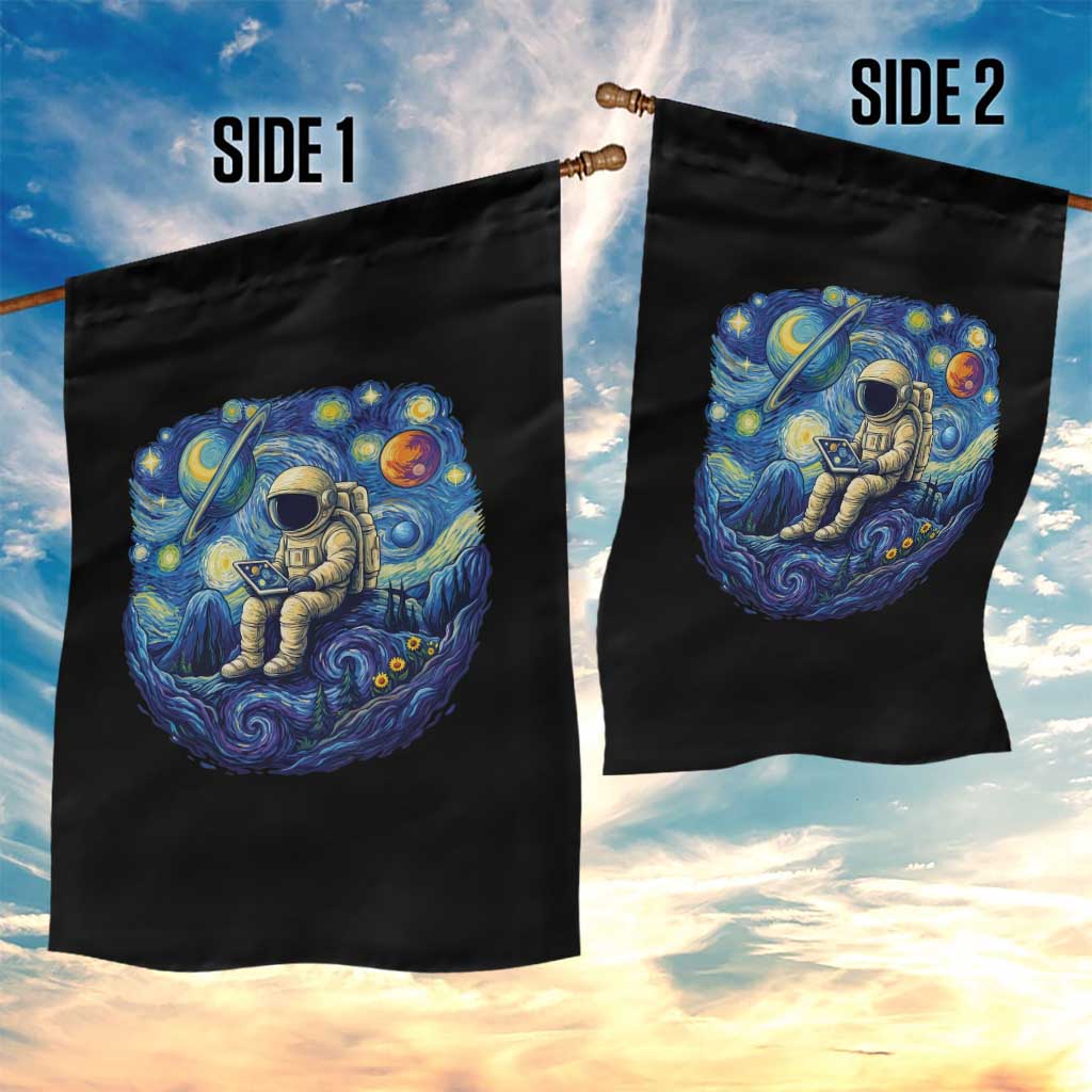 Starry Night Space Bookworm Garden Flag Funny Astronaut Reader Gift