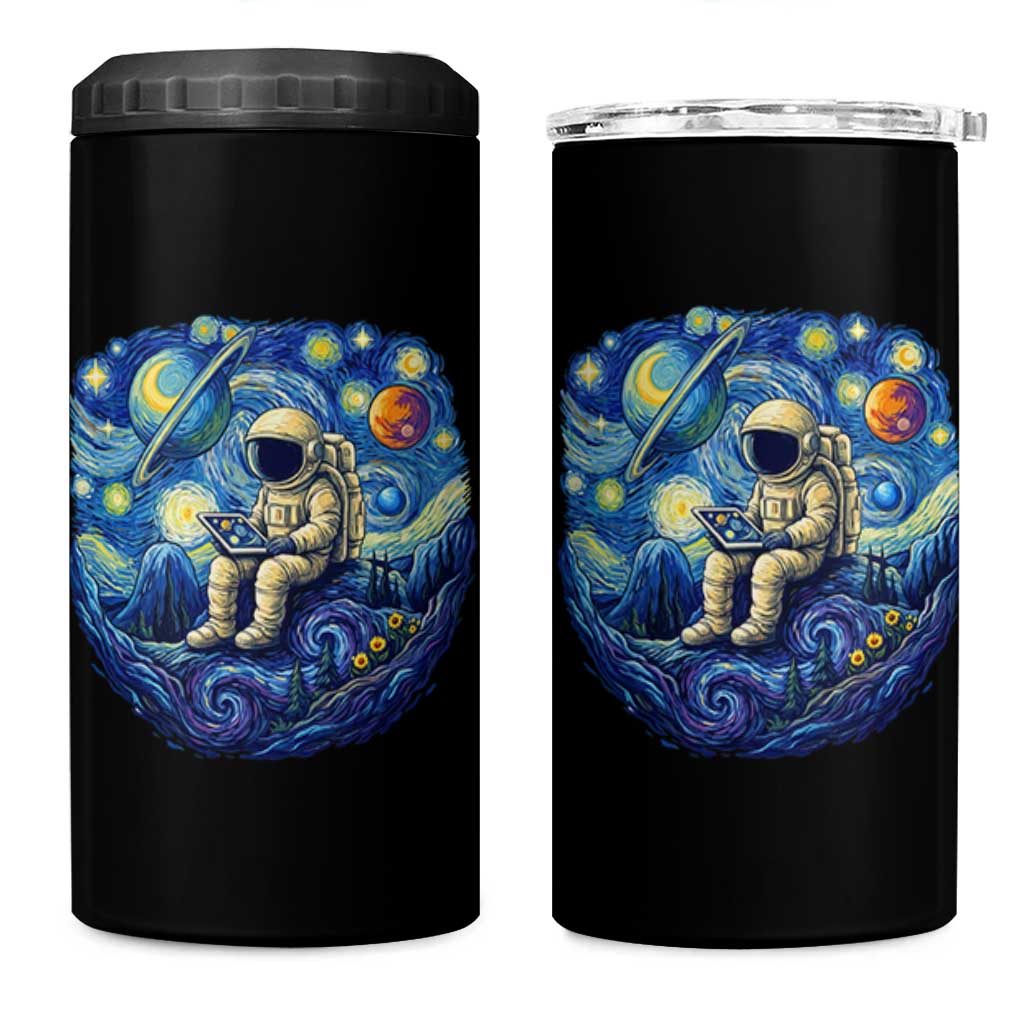 Starry Night Space Bookworm 4 in 1 Can Cooler Tumbler Funny Astronaut Reader Gift